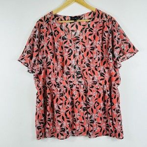 LANE BRYANT Peach Black White Floral Chiffon Career Top‎ Blouse Shirt Womens 20
